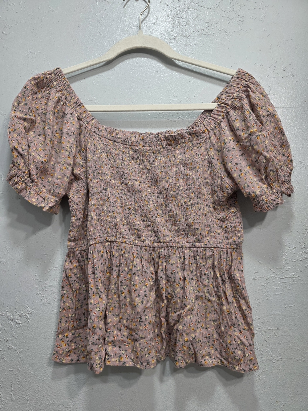 Hippie Rose Mauve Floral Smocked Peplum Blouse